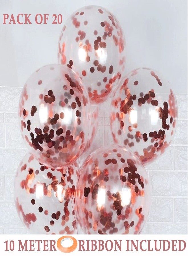 AMFIN® (Pack of 20) Transparent Balloons Bouquet Combo with Re Filled Rosegold Confetti & Ribbons for Anniversary, Birthday, Baby Shower, Valentine Day Party Decoration Balloon Bunch - Rosegold - Image 2